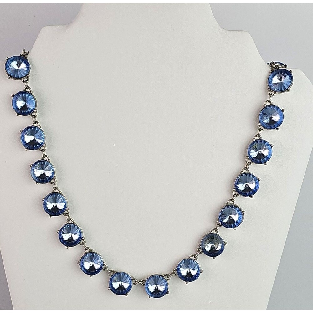 Vintage Light Blue Necklace Faceted Prong Acrylic Stone Silver Tone 20 inch Read
